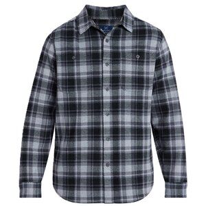 New Men's George Plaid Flannel Knit Long Sleeve Over Shirt Size M Black Soot